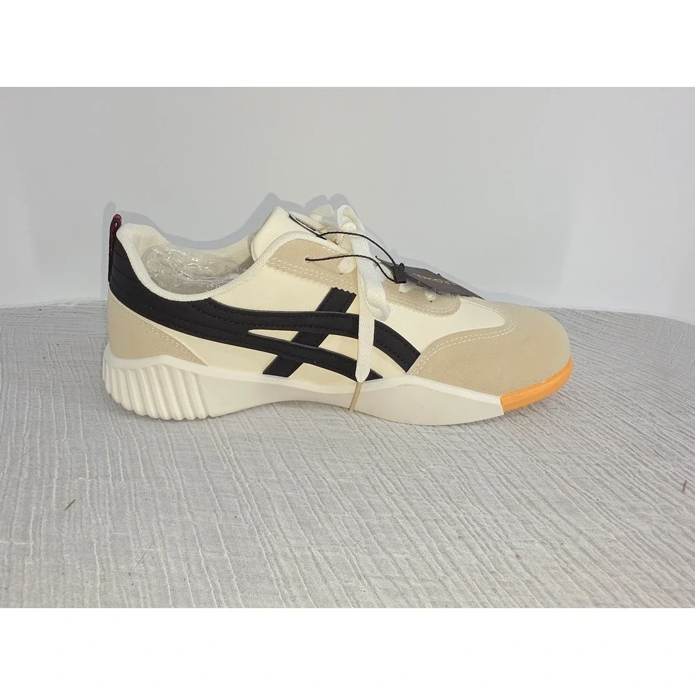 De Florance Womens Low Top Sneakers Cream Beige Black Size 10.5 Italian Design
